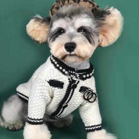 HKM-609619 Cozy Black and White Dog Sweater Cardigan for Small Breeds