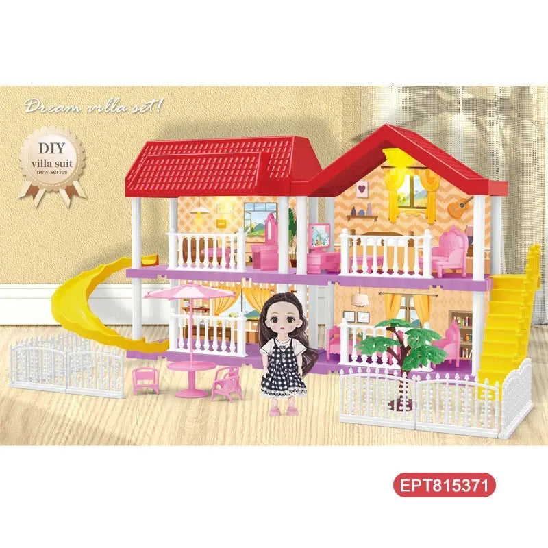 HKM-609683 Miniature Dollhouse Furniture Set with 6-Inch Solid Body Doll and Light Feature