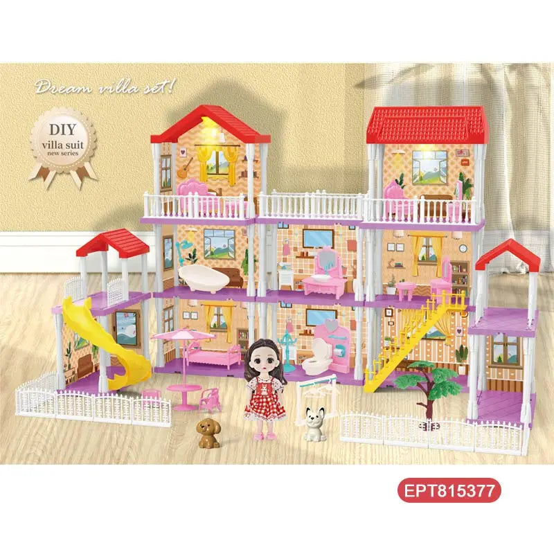 HKM-609683 Miniature Dollhouse Furniture Set with 6-Inch Solid Body Doll and Light Feature