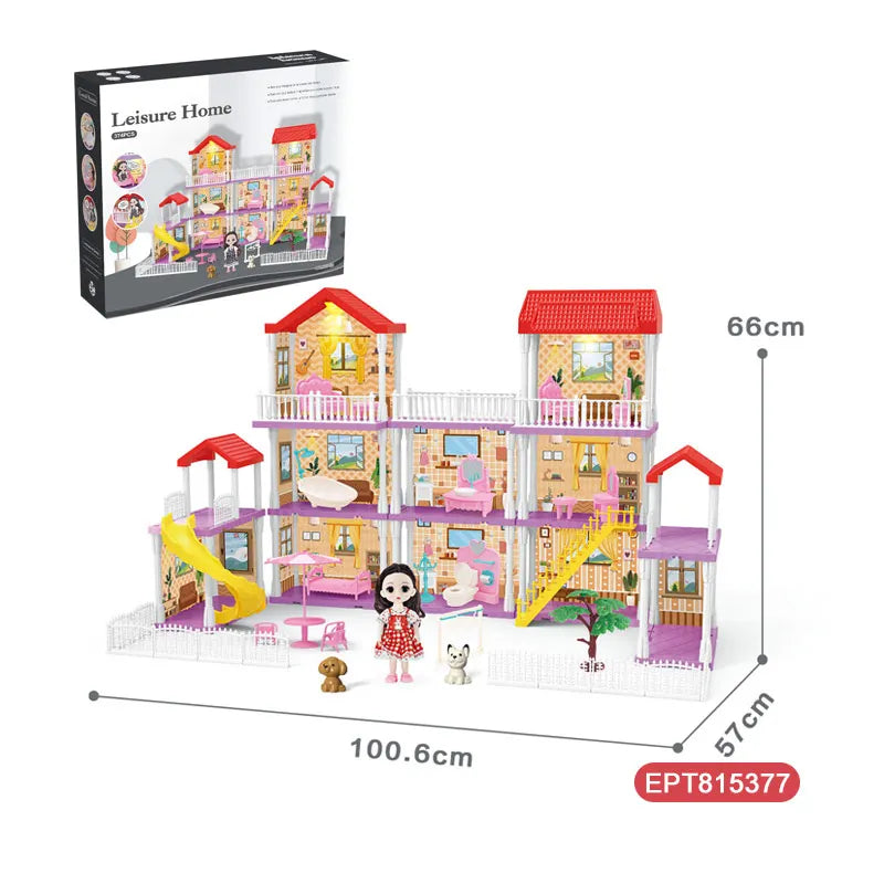 HKM-609683 Miniature Dollhouse Furniture Set with 6-Inch Solid Body Doll and Light Feature