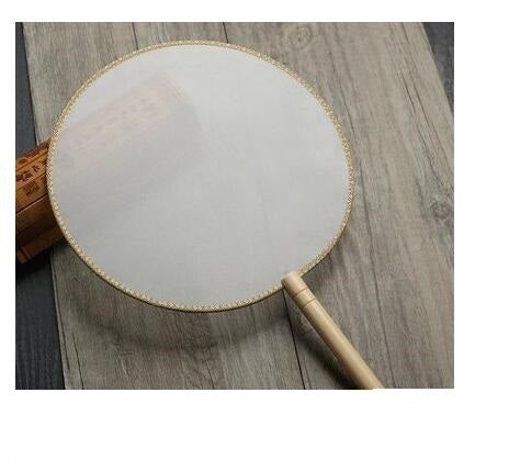 HKM-609811 DIY Round Silk Fan with Wooden Handle - Blank for Hand Painting, 21cm Diameter