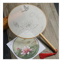 HKM-609811 DIY Round Silk Fan with Wooden Handle - Blank for Hand Painting, 21cm Diameter