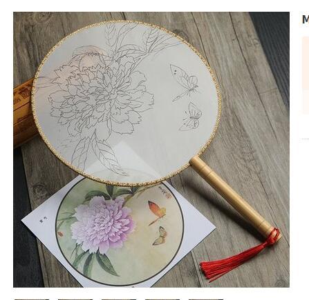 HKM-609811 DIY Round Silk Fan with Wooden Handle - Blank for Hand Painting, 21cm Diameter