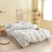 HKM-609875 Cotton Washed Four Piece Bedding Set with Striped Patterns in Multiple Colors