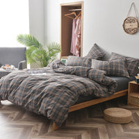 HKM-609875 Cotton Washed Four Piece Bedding Set with Striped Patterns in Multiple Colors