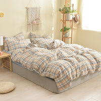 HKM-609875 Cotton Washed Four Piece Bedding Set with Striped Patterns in Multiple Colors