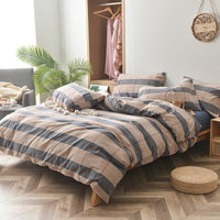 HKM-609875 Cotton Washed Four Piece Bedding Set with Striped Patterns in Multiple Colors