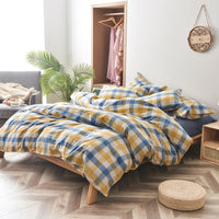 HKM-609875 Cotton Washed Four Piece Bedding Set with Striped Patterns in Multiple Colors