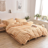 HKM-609875 Cotton Washed Four Piece Bedding Set with Striped Patterns in Multiple Colors