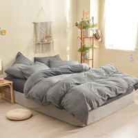 HKM-609875 Cotton Washed Four Piece Bedding Set with Striped Patterns in Multiple Colors