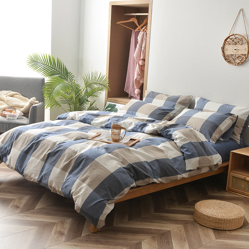 HKM-609875 Cotton Washed Four Piece Bedding Set with Striped Patterns in Multiple Colors