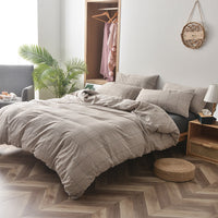 HKM-609875 Cotton Washed Four Piece Bedding Set with Striped Patterns in Multiple Colors