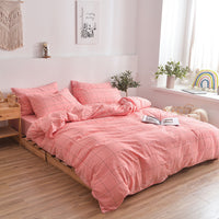 HKM-609875 Cotton Washed Four Piece Bedding Set with Striped Patterns in Multiple Colors
