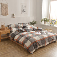 HKM-609875 Cotton Washed Four Piece Bedding Set with Striped Patterns in Multiple Colors