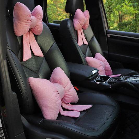 HKM-610003 Bow Ribbon Cotton and Linen Car Headrest Neck Pillow - Multiple Colors Available