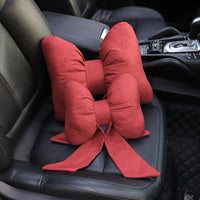 HKM-610003 Bow Ribbon Cotton and Linen Car Headrest Neck Pillow - Multiple Colors Available