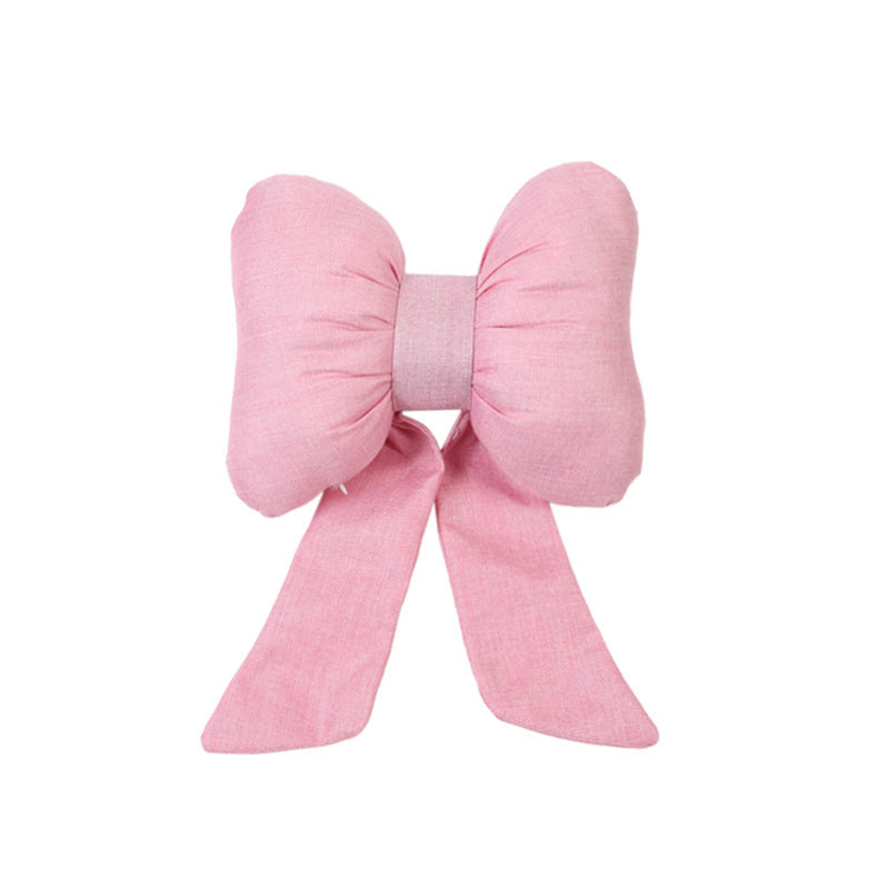HKM-610003 Bow Ribbon Cotton and Linen Car Headrest Neck Pillow - Multiple Colors Available