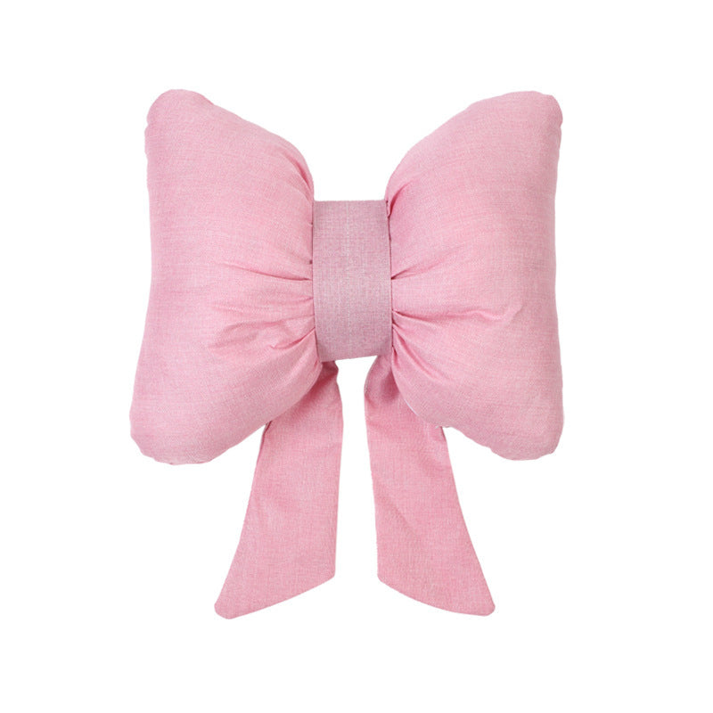 HKM-610003 Bow Ribbon Cotton and Linen Car Headrest Neck Pillow - Multiple Colors Available