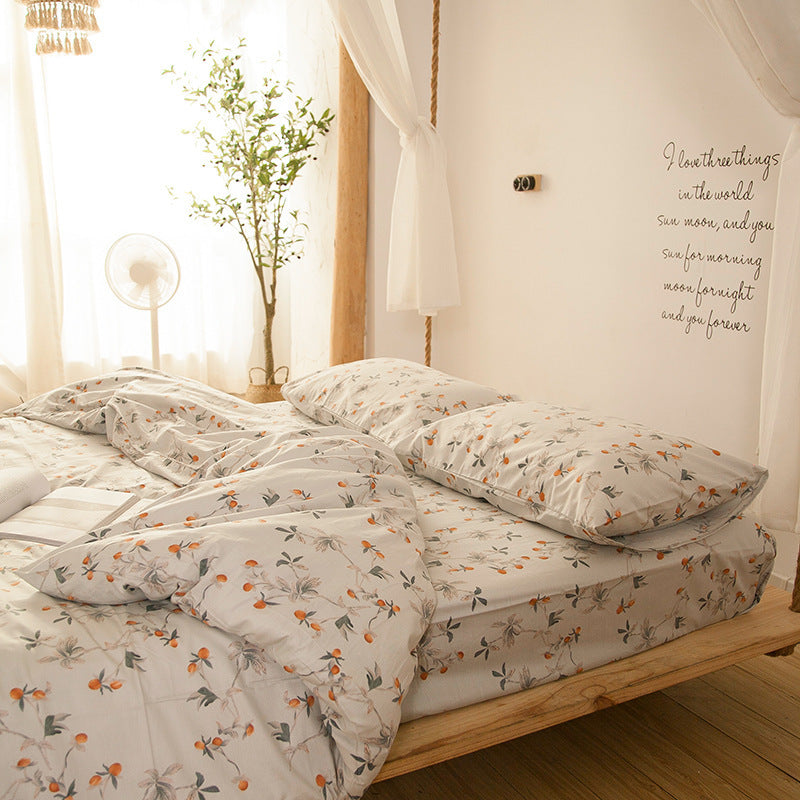 HKM-610195 Cotton Dormitory Bedding Set with Duvet Cover and Pillowcases in Various Floral Patterns