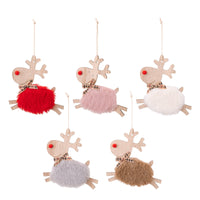 HKM-610323 Wooden Running Elk Ornaments in Red, Pink, White, Gray, and Brown for Christmas Decor