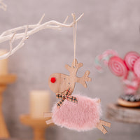 HKM-610323 Wooden Running Elk Ornaments in Red, Pink, White, Gray, and Brown for Christmas Decor