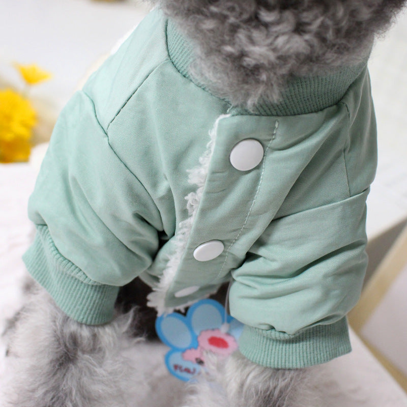 HKM-610707 Warm Double Pocket Dog Jacket - British Style, Two-Legged Clothing in Green and Orange