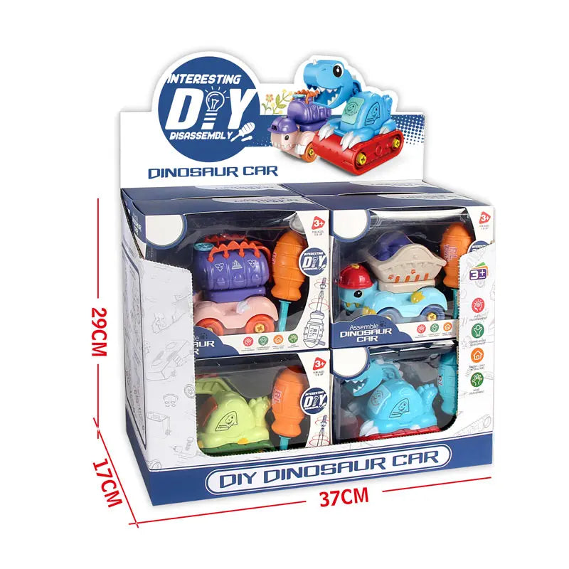 HKM-610835 Self-Assembling Dinosaur Construction Truck Car Set - 8 Pieces for Children Ages 5 to 7