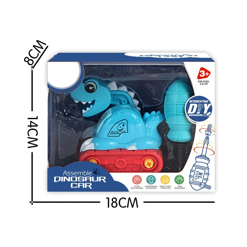 HKM-610835 Self-Assembling Dinosaur Construction Truck Car Set - 8 Pieces for Children Ages 5 to 7
