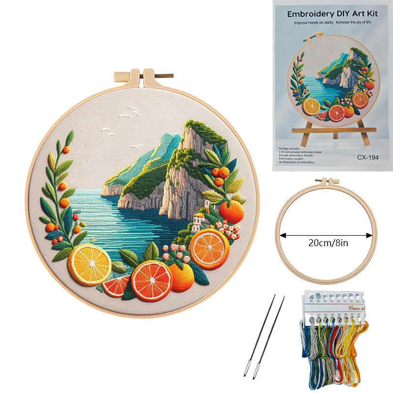 KTX-611027 European Embroidery Material Package - Mountain and Coast Series with Imitation Bamboo Frames