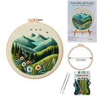 HKM-611027 European Embroidery Material Package - Mountain and Coast Series with Imitation Bamboo Frames