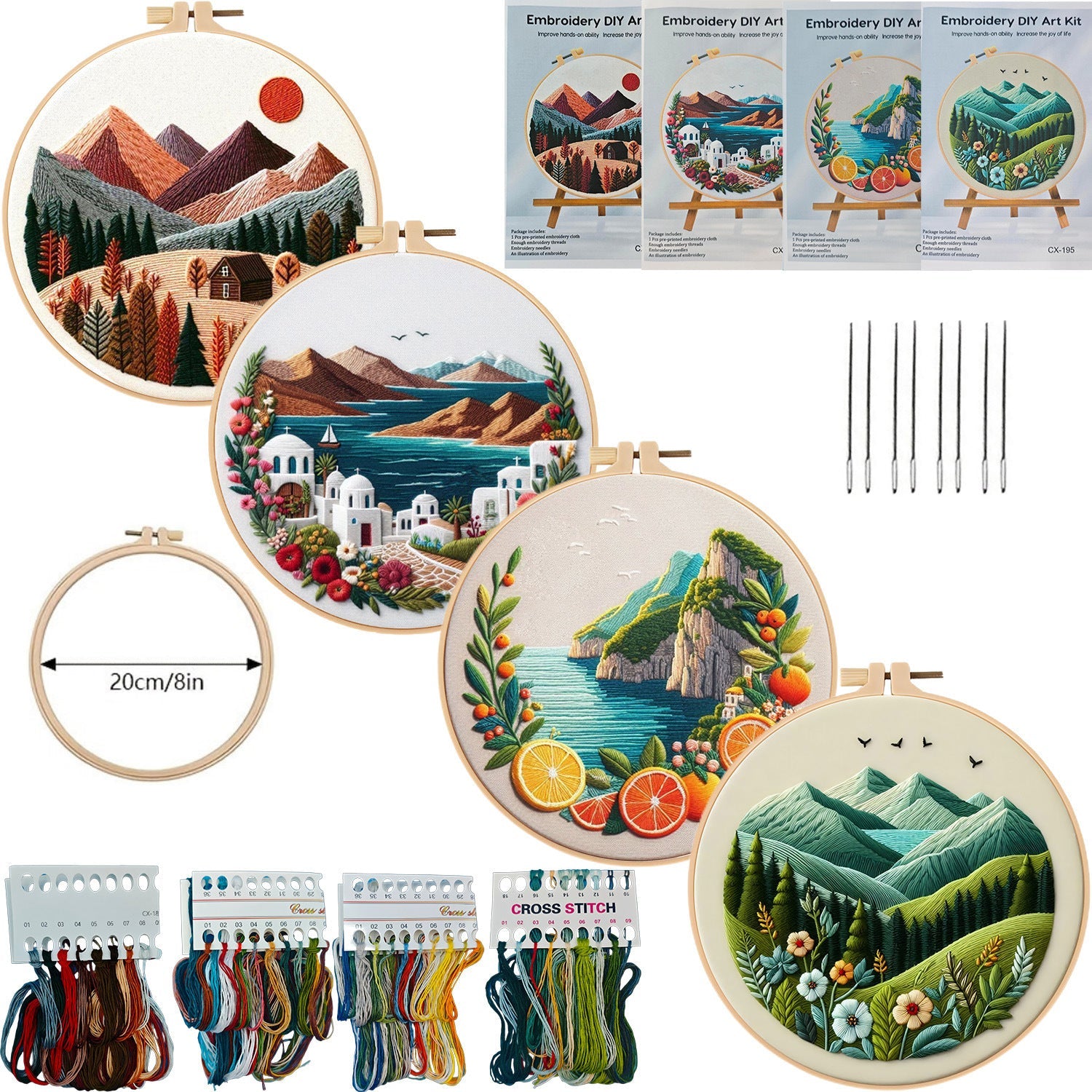 KTX-611027 European Embroidery Material Package - Mountain and Coast Series with Imitation Bamboo Frames