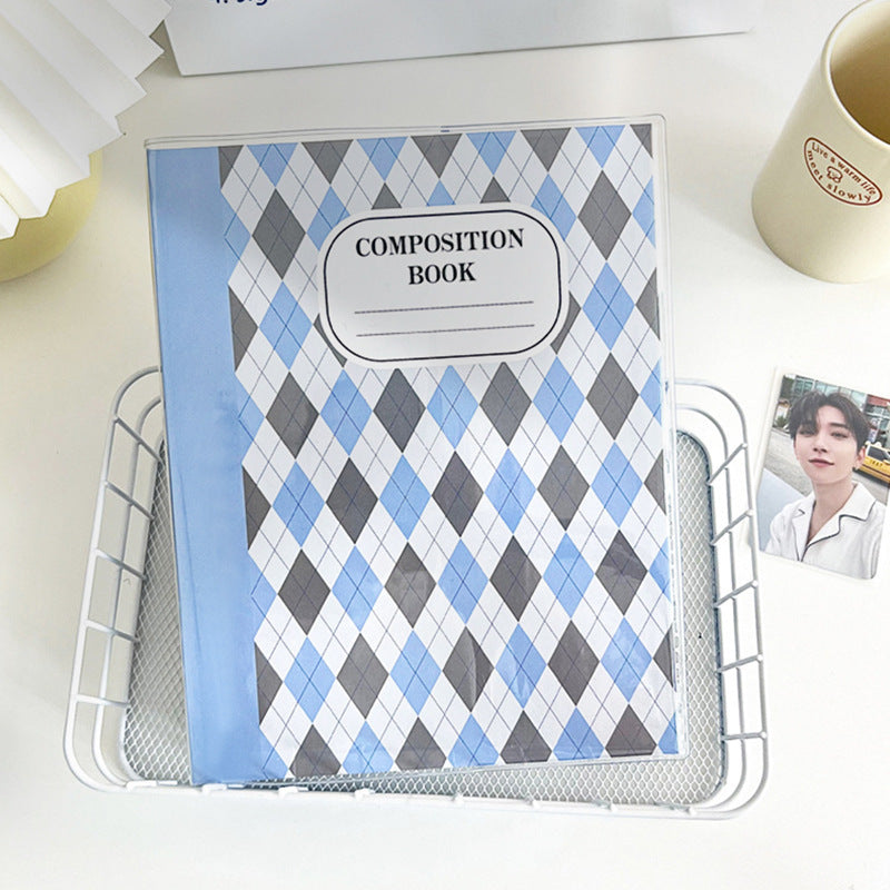 HKM-611155 A5 Minimalist Checkered Diamond Loose Leaf Storage Book with Transparent Jacket