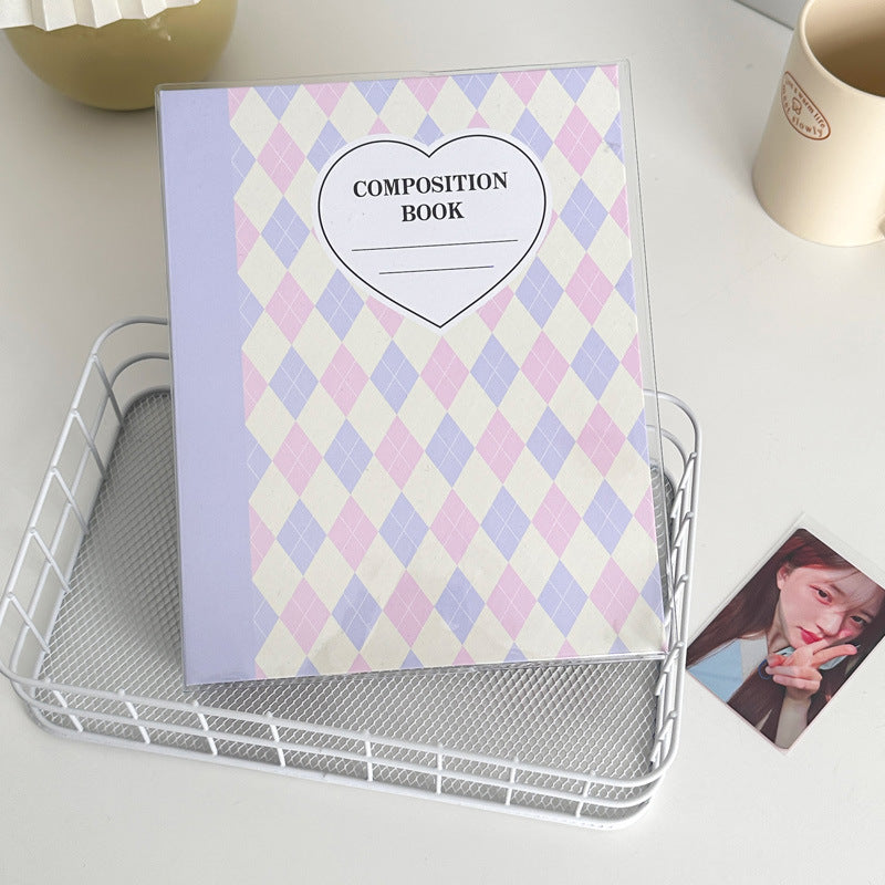 HKM-611155 A5 Minimalist Checkered Diamond Loose Leaf Storage Book with Transparent Jacket