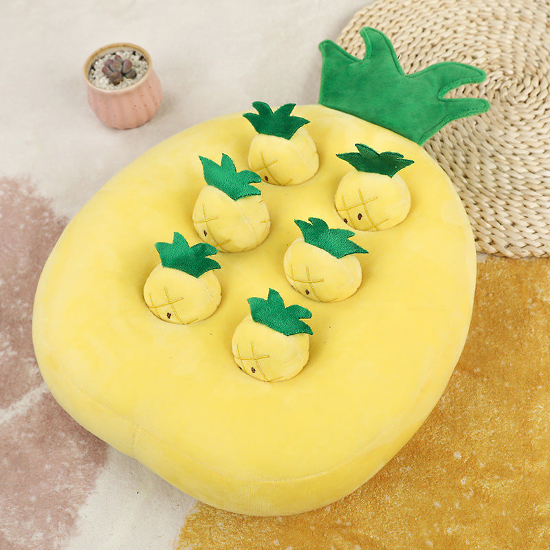 HKM-611219 Interactive Plush Hide and Seek Toy Set with Chick, Radishes, and Strawberries for Pets