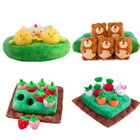 HKM-611219 Interactive Plush Hide and Seek Toy Set with Chick, Radishes, and Strawberries for Pets