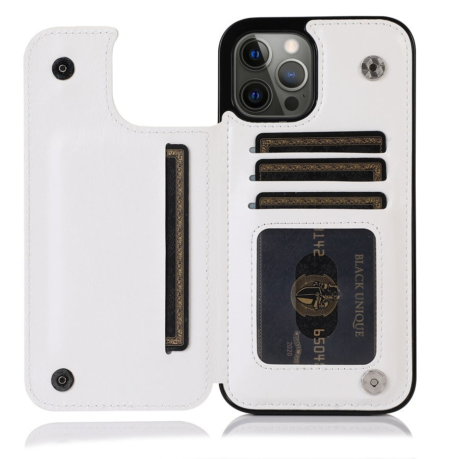 HKM-611283 Solid Color Double Buckle Leather Mobile Phone Case - Shockproof, Anti-Fall, Bracket Design