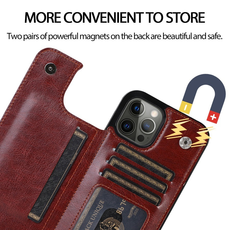 HKM-611283 Solid Color Double Buckle Leather Mobile Phone Case - Shockproof, Anti-Fall, Bracket Design