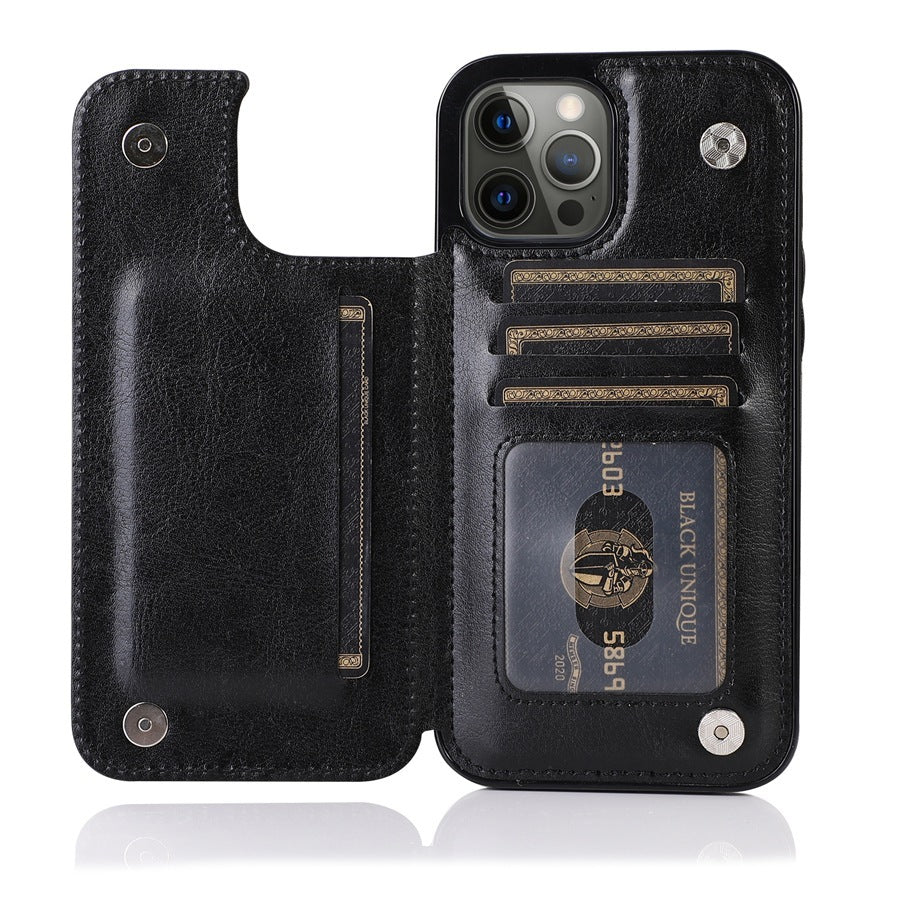 HKM-611283 Solid Color Double Buckle Leather Mobile Phone Case - Shockproof, Anti-Fall, Bracket Design