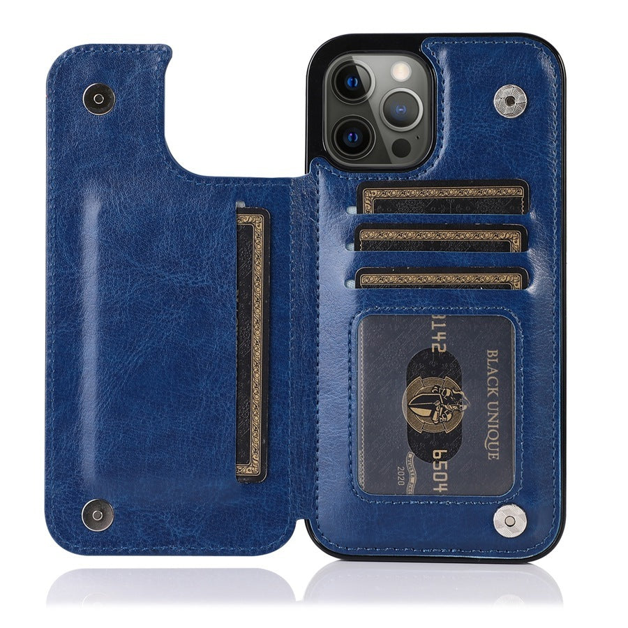 HKM-611283 Solid Color Double Buckle Leather Mobile Phone Case - Shockproof, Anti-Fall, Bracket Design