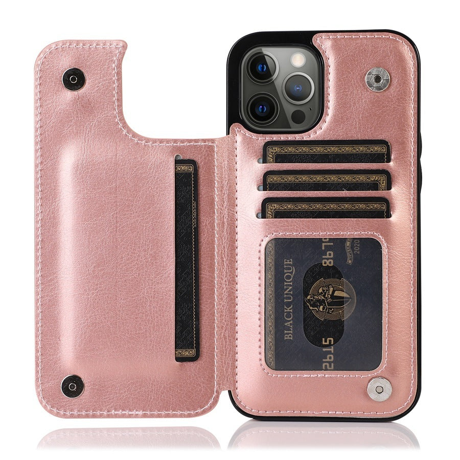 HKM-611283 Solid Color Double Buckle Leather Mobile Phone Case - Shockproof, Anti-Fall, Bracket Design