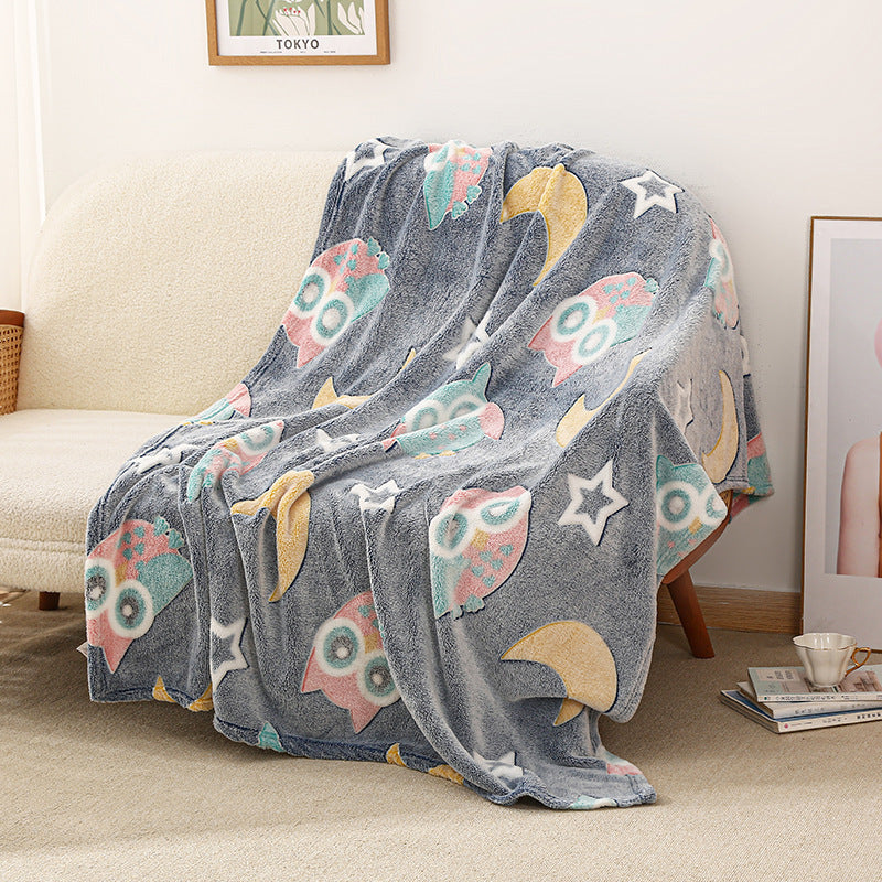 HKM-611347 Luminous Cartoon Air Conditioner Quilt for Kids - Flannel Polyester Blanket with Geometric Patterns