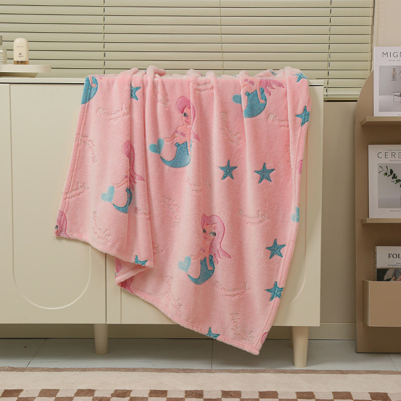 HKM-611347 Luminous Cartoon Air Conditioner Quilt for Kids - Flannel Polyester Blanket with Geometric Patterns