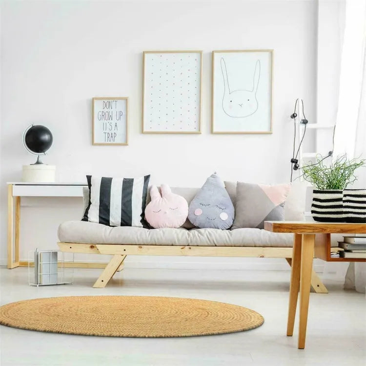 KTX-611539 Boho Tan Brown Woven Jute Rug for Living Room and Bedroom, Washable Outdoor Decor