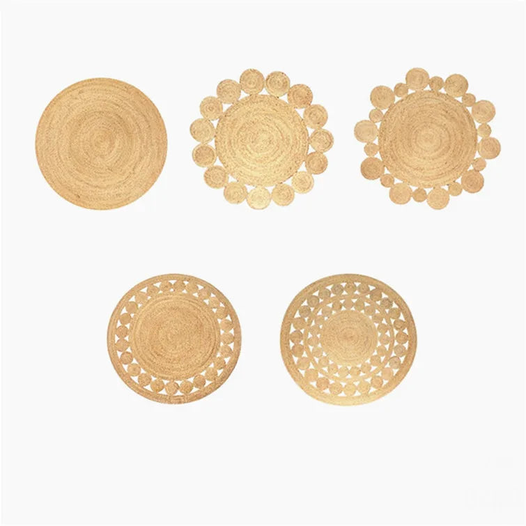 KTX-611539 Boho Tan Brown Woven Jute Rug for Living Room and Bedroom, Washable Outdoor Decor