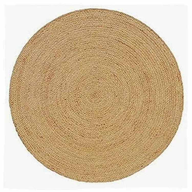 KTX-611539 Boho Tan Brown Woven Jute Rug for Living Room and Bedroom, Washable Outdoor Decor