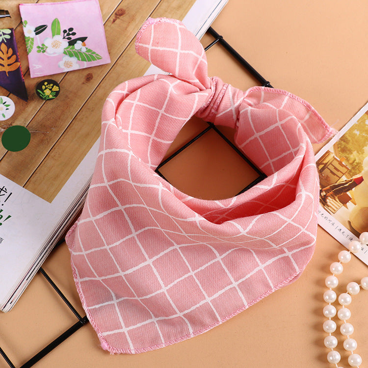 HKM-611603 Checkered Cotton and Linen Silk Scarf - Small Square Towel - 45CM - Available in Yellow, Pink, Turmeric, Khaki, Denim