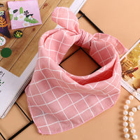 HKM-611603 Checkered Cotton and Linen Silk Scarf - Small Square Towel - 45CM - Available in Yellow, Pink, Turmeric, Khaki, Denim