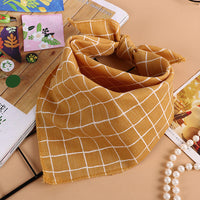 HKM-611603 Checkered Cotton and Linen Silk Scarf - Small Square Towel - 45CM - Available in Yellow, Pink, Turmeric, Khaki, Denim