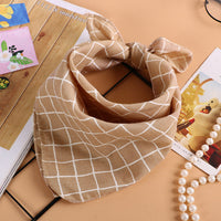 HKM-611603 Checkered Cotton and Linen Silk Scarf - Small Square Towel - 45CM - Available in Yellow, Pink, Turmeric, Khaki, Denim