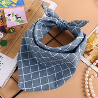 HKM-611603 Checkered Cotton and Linen Silk Scarf - Small Square Towel - 45CM - Available in Yellow, Pink, Turmeric, Khaki, Denim
